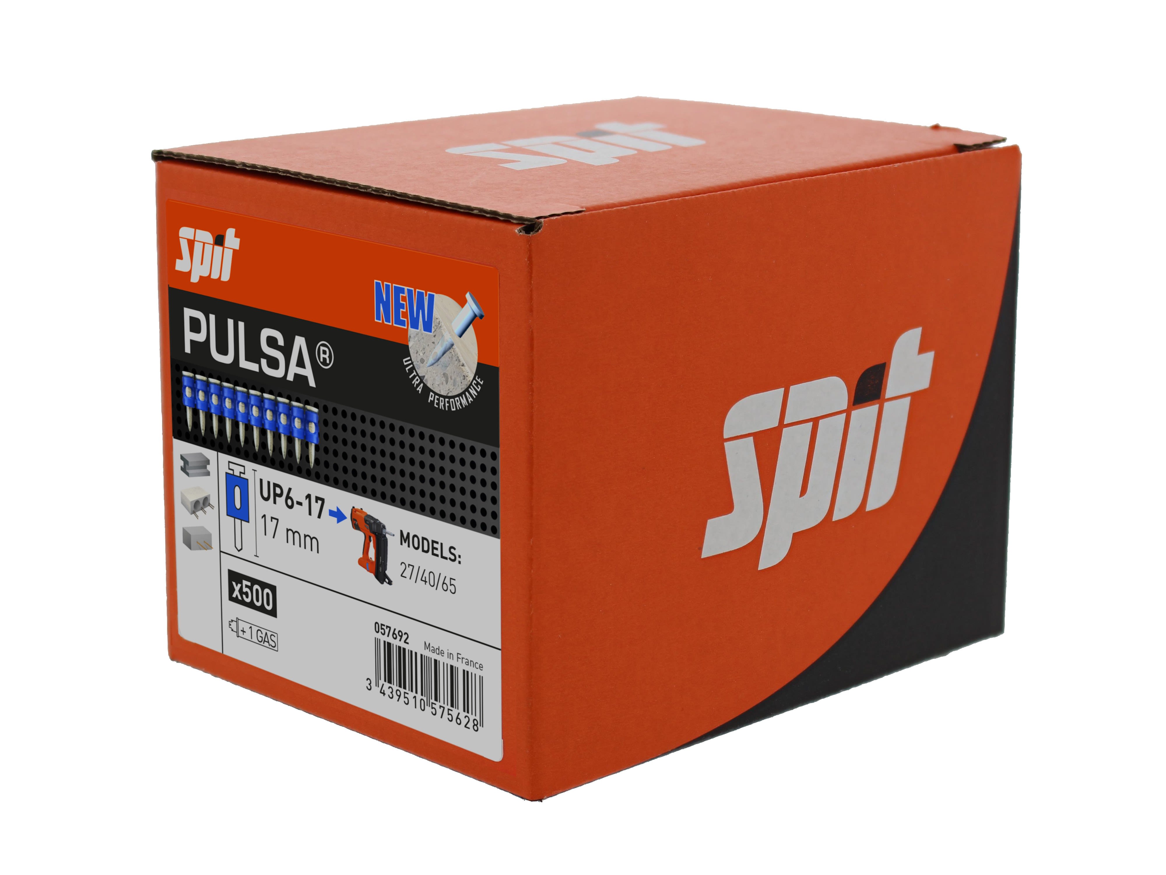 Spit Fasteners 057692 Nail UP 6/17 mm with gas for very hard concrete SPIT PULSA-27, 40 and 65 500 Pieces EAN 3439510576922
