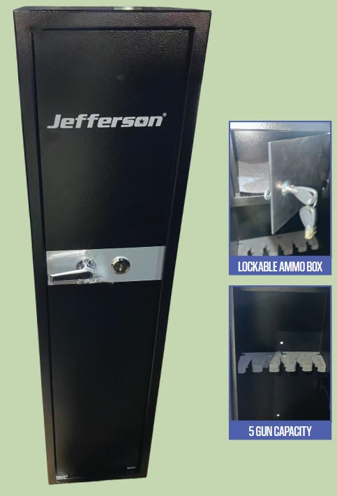 Jefferson 5 Gun Capacity Cabinet with Lockable Ammo Box – JEFGSC05AB