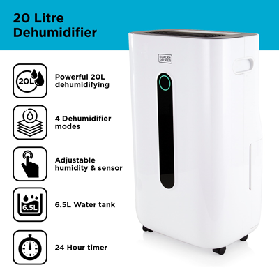 Black & Decker Dehumidifier - 20L - White