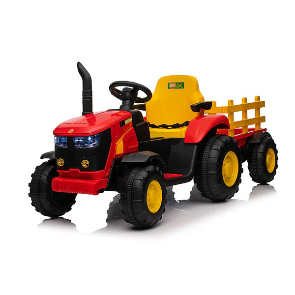 Kids Ride On Electric Tractor and Trailer in Green | 12V