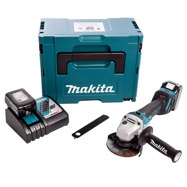 MAKITA DGA463RTJ 18 Volt Brushless Angle Grinder, 2 x 5.0Ah Batteries