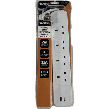 Sasta 4 Gang 2mt Extension Lead With 2 Usb Slots S036-A589