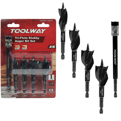 Toolway 4pc Stubby Auger Bit Set