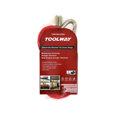 Toolway 5m x 25mm Ratchet Tie Down Strap Red