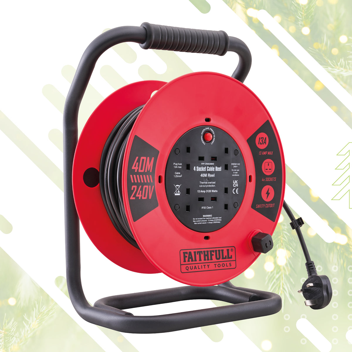 FAITHFULL 40M HEAVY DUTY CABLE REEL XMS26CR40M