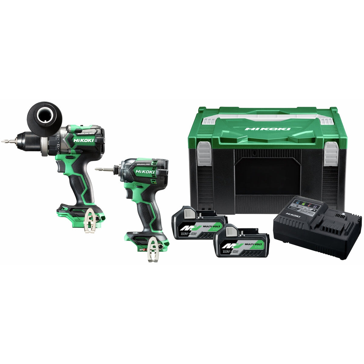 Hikoki KC18DCJAZ 2 Piece 18V Brushless Power Tool Kit, 2x 5.0Ah 18V MV Batteries, Charger & Case