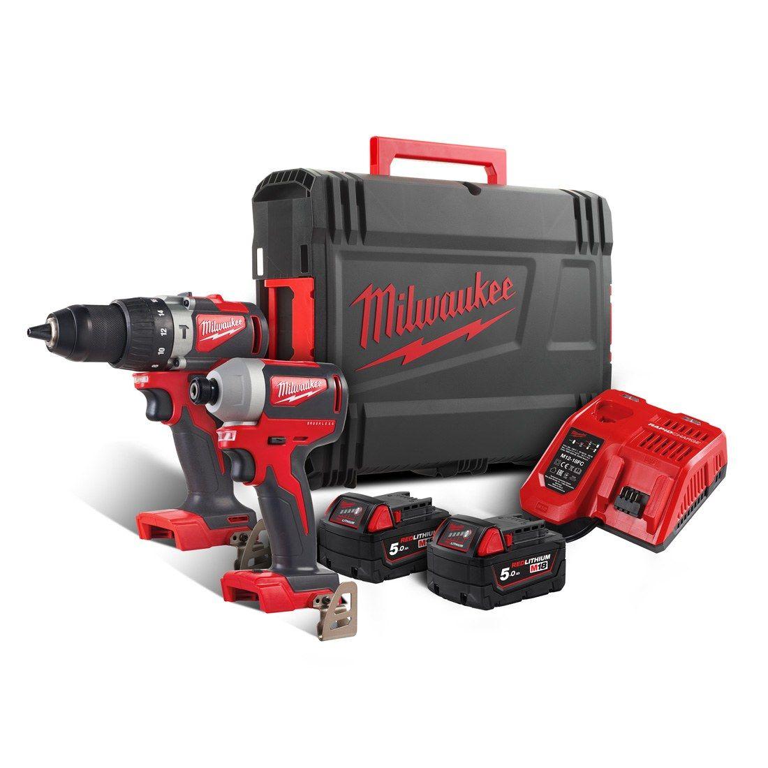 MILWAUKEE M18 BLPP2A2-502X 18V COMBI DRILL/IMPACT DRIVER TWIN KIT INC