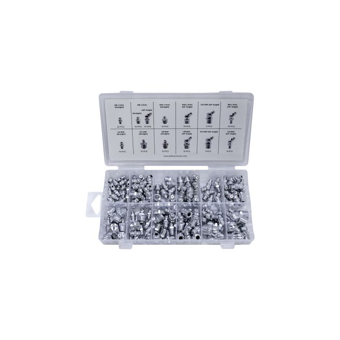 Jefferson 130pc Grease Nipple Assortment - Metric, BSP & UNF