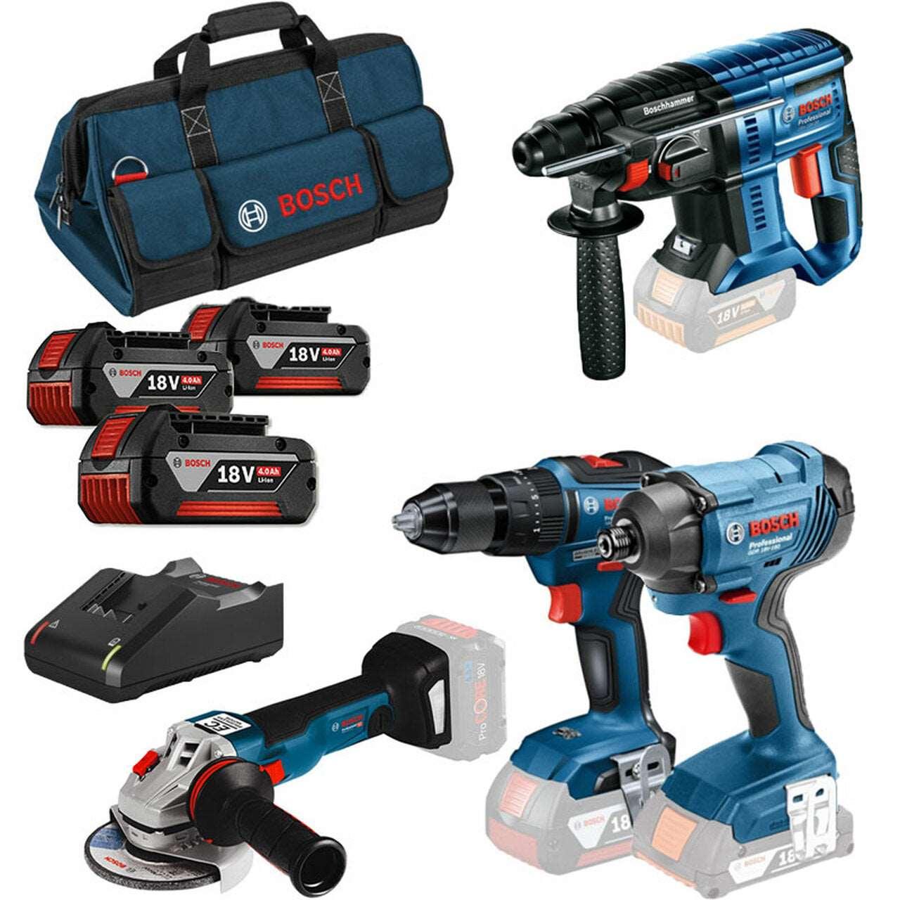 BOSCH 0615990M2B 18V BRUSHLESS CORDLESS KIT 4PCS WITH 3X 4.0AH BATTERIES Bosch