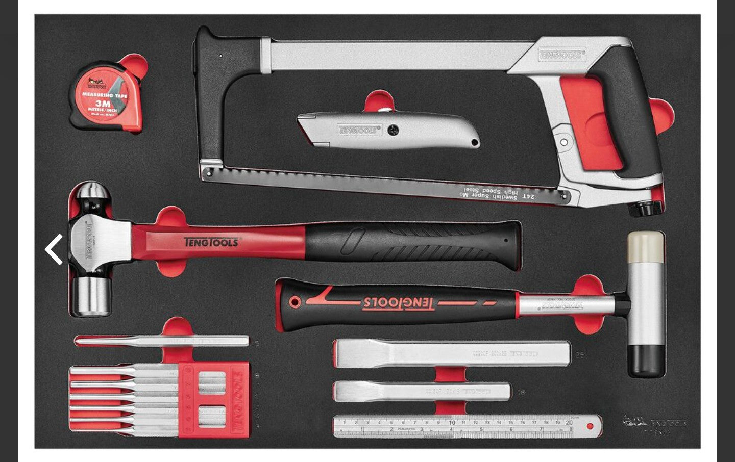 Teng 27″ Classic roller cabinet foam tool kit 217 pieces red TCMME217K