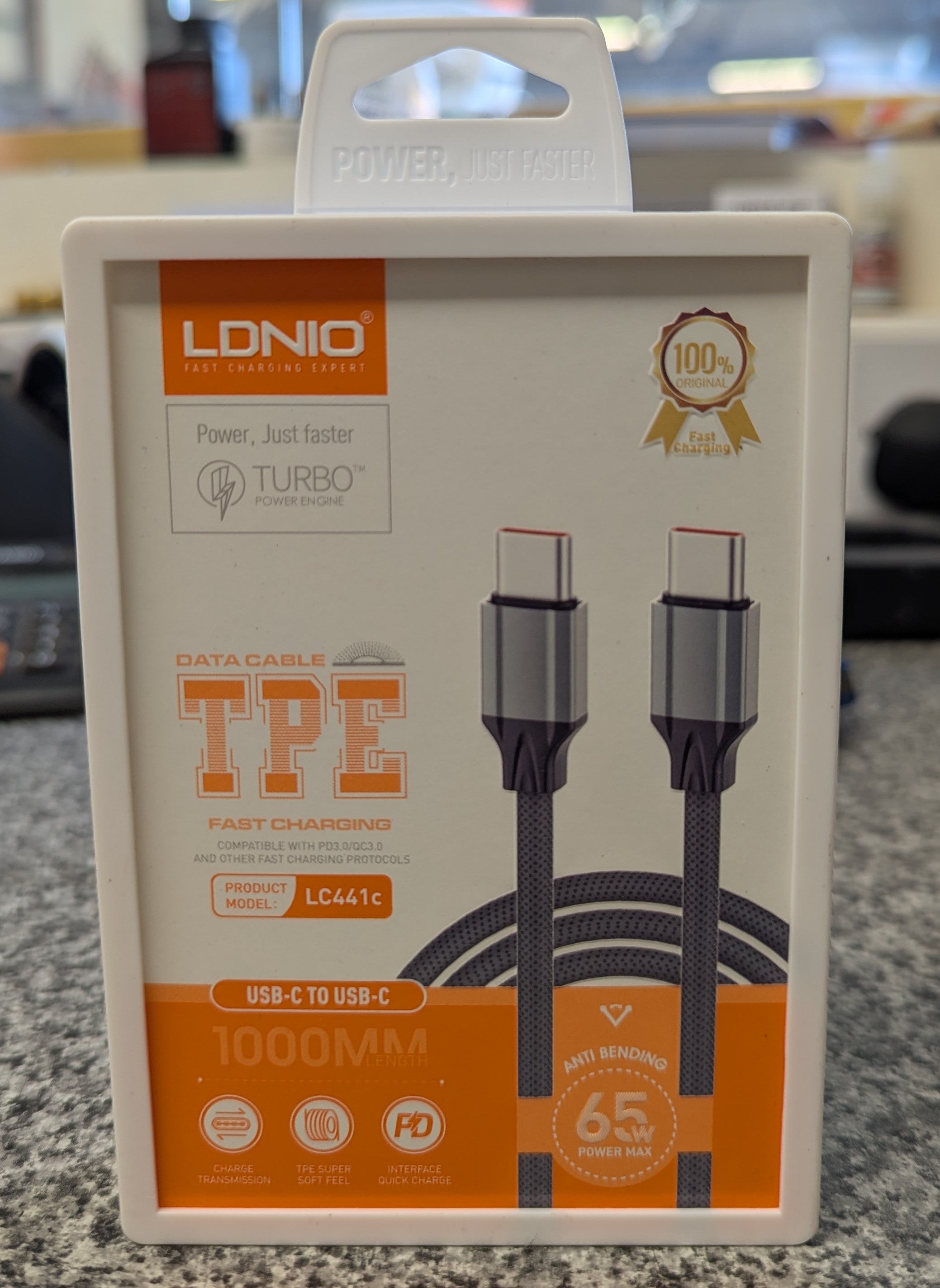 LDNIO cable USB-C to USB-C LC441C, 65W PD, 1m