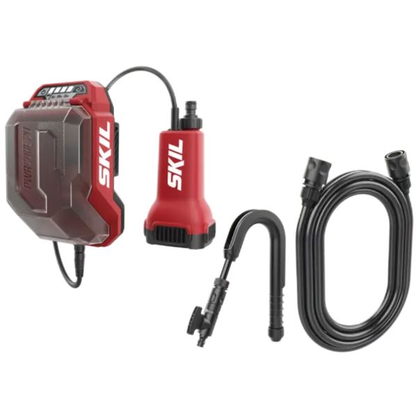 SKIL Cordless Submersible Pump – 2000L/h with 2.5m Hose, Tap & Holder