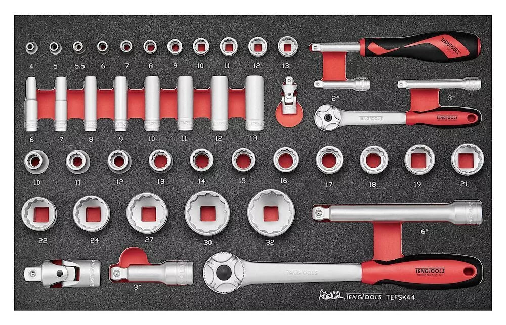 Teng Tools Socket Set 1/4in and 1/2in drive 44pcs TEFSK44 with hard case