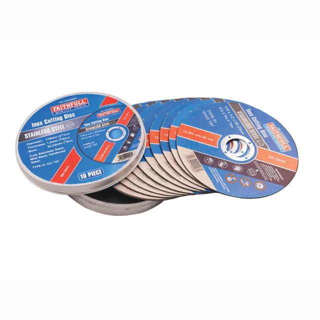 Faithfull FAI11512INO 115mm INOX Cut Off Wheels; Pack (10) XMS25CUTOFF