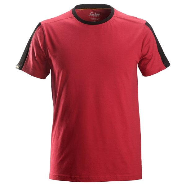 Snickers 2518 AllroundWork T-Shirt (1604 Chilli Red/Black) Monaghan Hire
