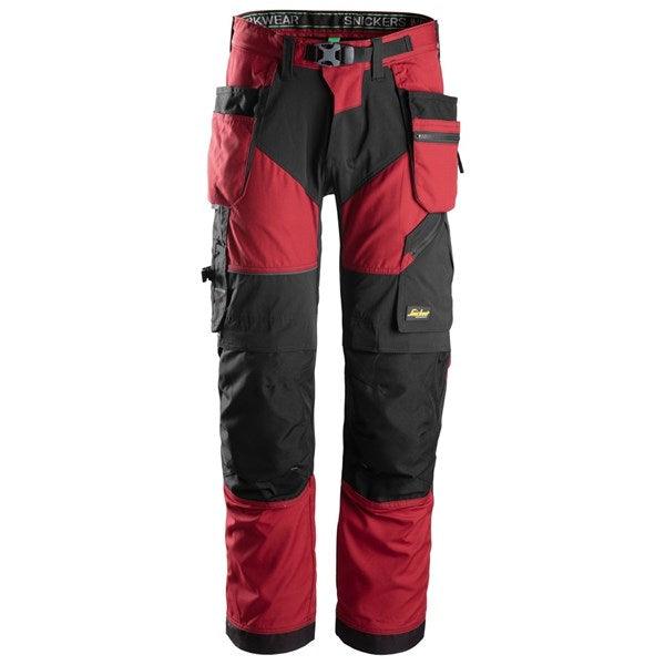 Snickers 6902 FlexiWork Work Trousers+ Holster Pockets (1604 Red / Black) Monaghan Hire