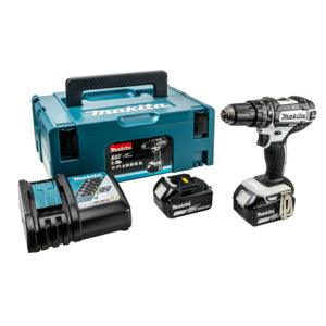 Makita dhp482rtwj 18v lxt white combi outlet drill inc 2x 5.0 ah batteries