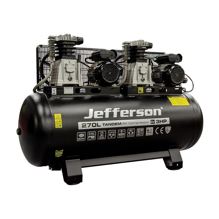 Jefferson 270 Litre 2x 3HP 10 Bar Tandem Compressor (230V) Monaghan Hire