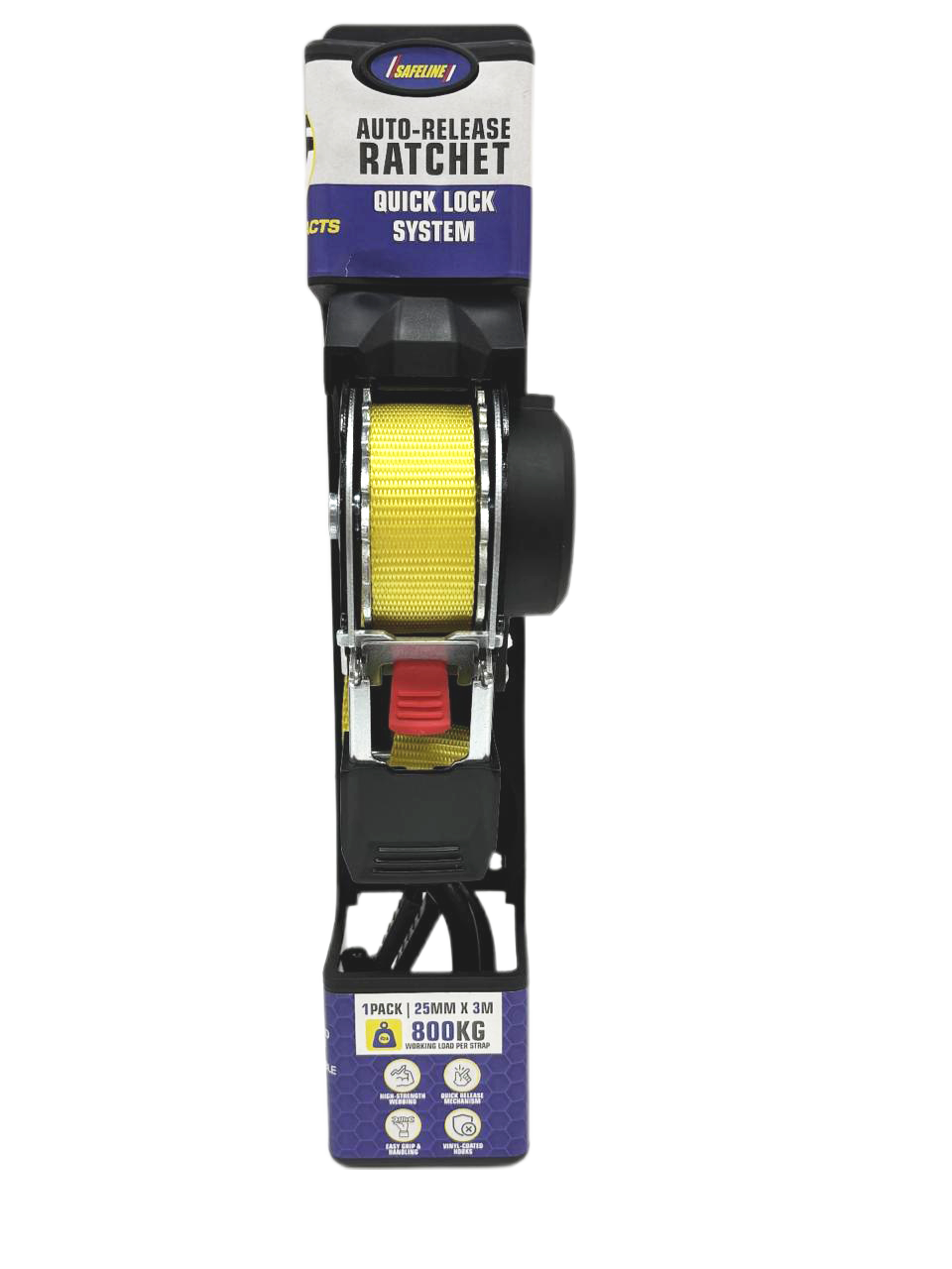 SAFELINE 25mm X 3M x 800kg AUTO RATCHET STRAP