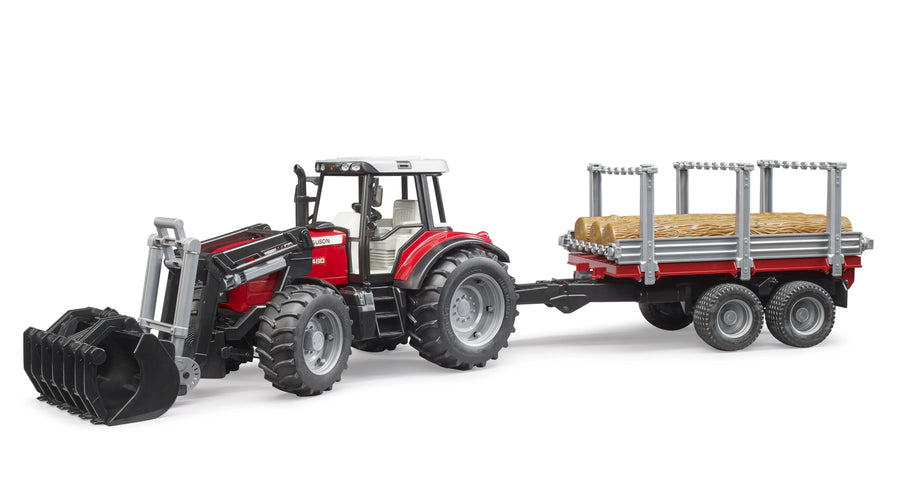 Bruder Massey Ferguson 7840 + Frontloader and timber trailer Bruder B10/2046