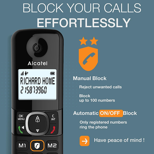 Alcatel F860 Duo Twin Pack Cordless Phones with Call Block | Black