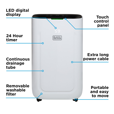 Black & Decker 20L Smart Dehumidifier - 20L - White