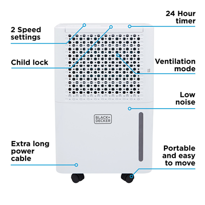 Black & Decker 12L Smart Dehumidifier - White