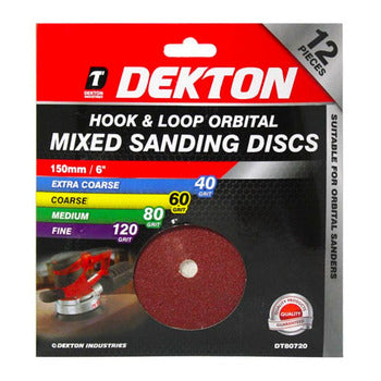 Dekton 150mm Sandpaper Disc 12 Pce Assorted DEKT80720