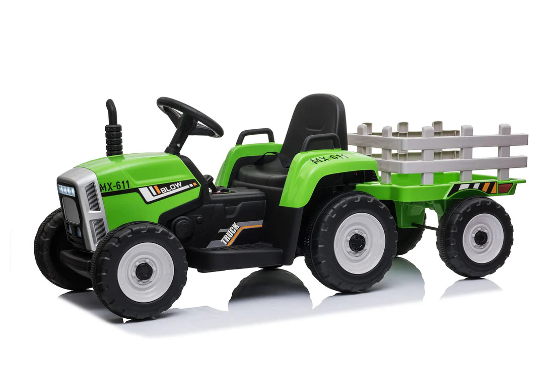 Kids Ride On 2WD Ride-On Electric Tractor with Trailer – with MP3, Parental Control & Leather Seat 12v