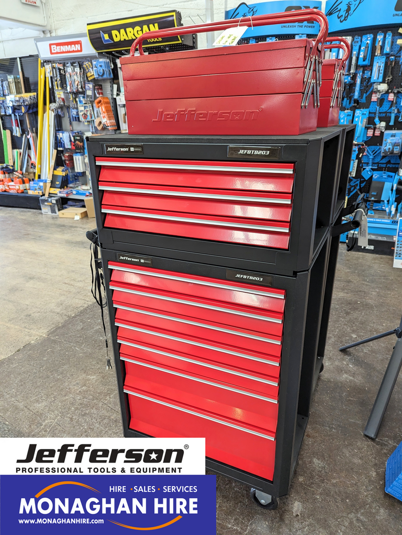 JEFFERSON 7+3 Drawer Professional Tool Chest  SKU JEFTB203  (Includes 5 Tray Red Cantilever Tool Box & 16 Piece Bench Top Storage Bin System FREE!)