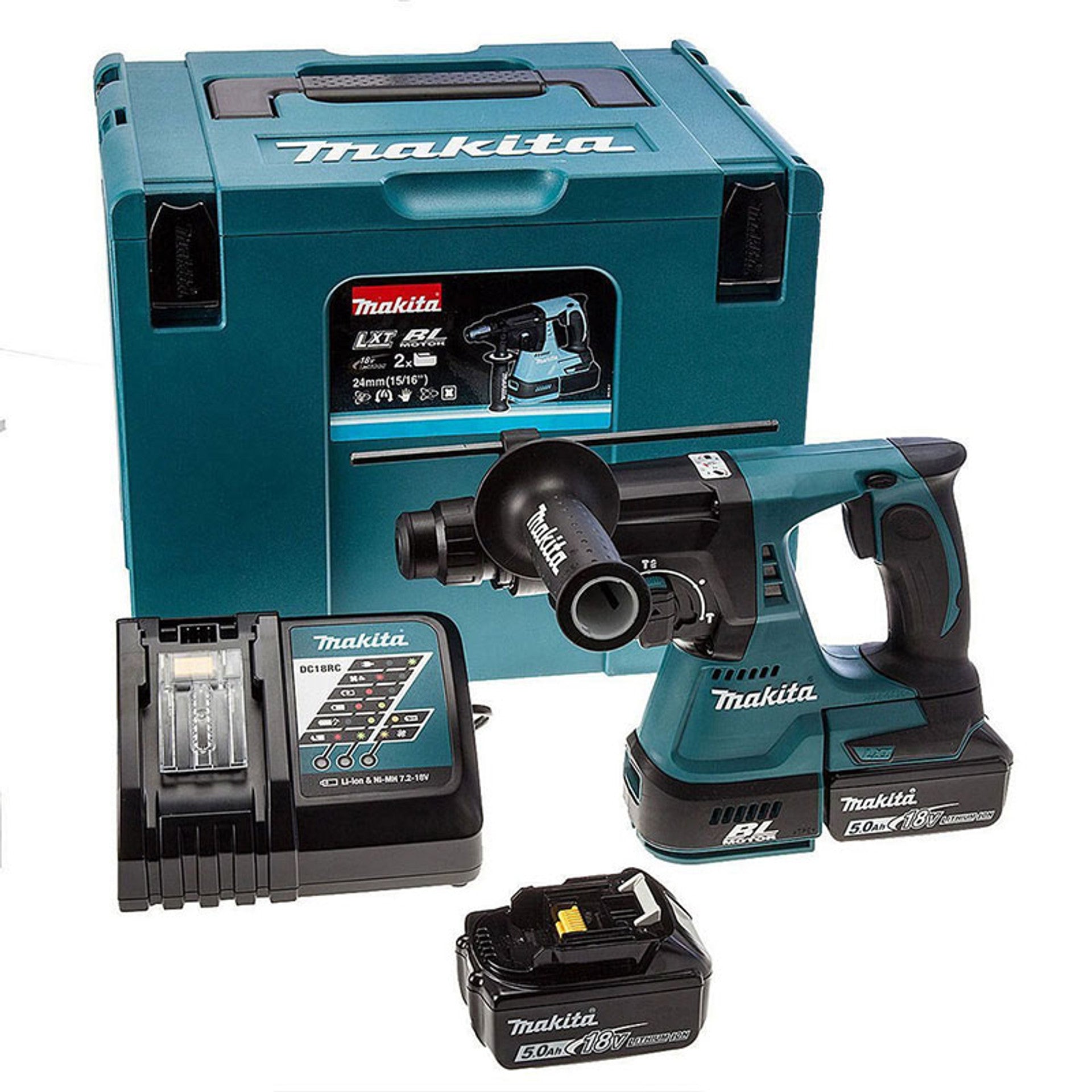 Makita DHR242RTJ 3.9kg 18V 2 x 5.0Ah Li-Ion LXT Brushless Cordless SDS Rotary Hammer Drill