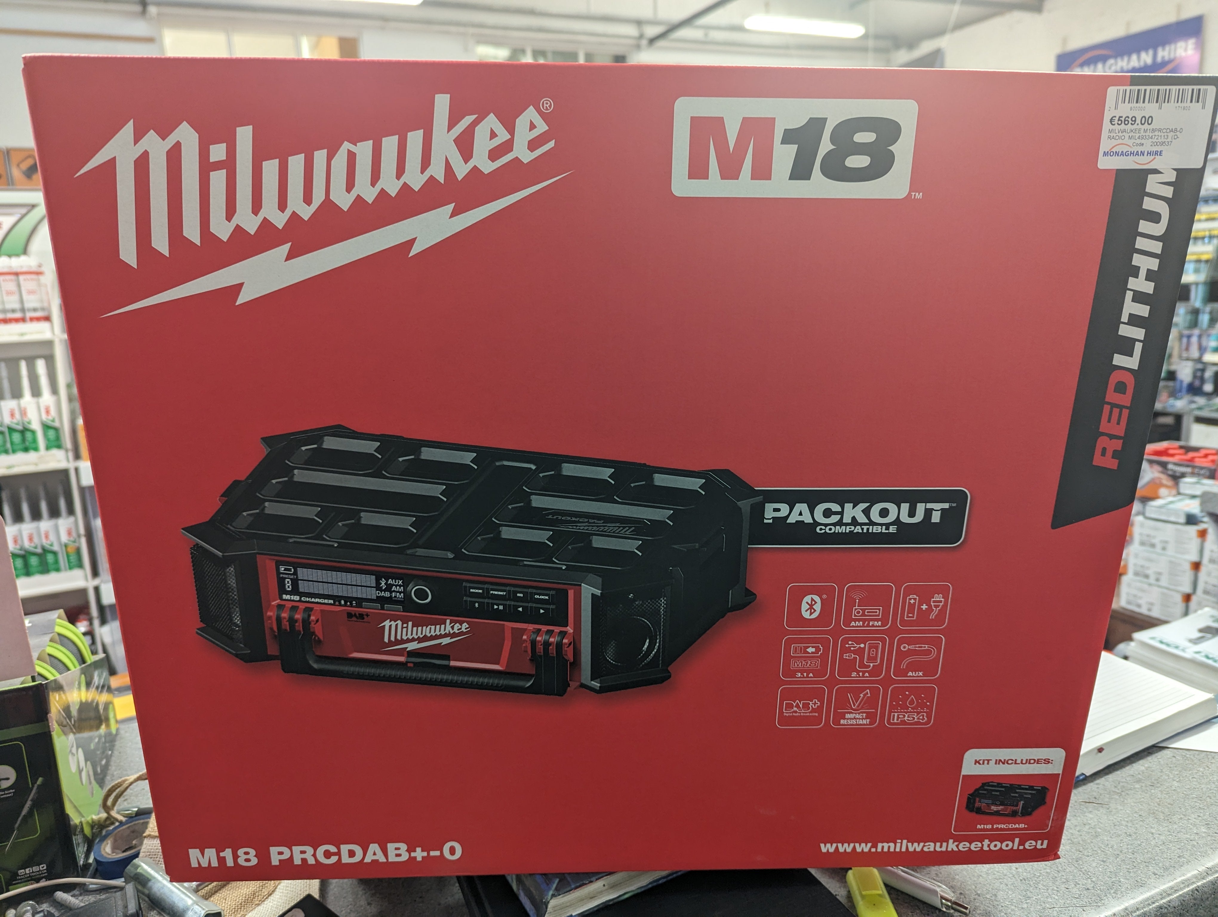MILWAUKEE M18 PRCDAB+0 18V PACKOUT RADIO & CHARGER BODY ONLY Monaghan Hire