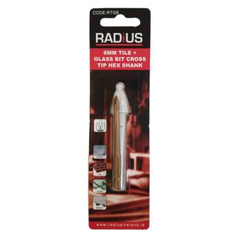 Radius 6mm Tile + Glass Bit Cross Tip Hex Shank RTG6
