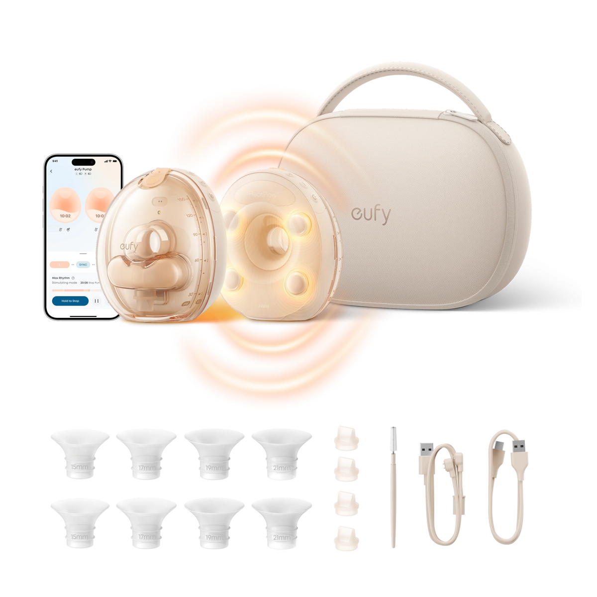 eufy S2 Pro Electric Breast Pump | VibraPump Massage, HeatFlow 2.0, Wireless Charging Case REAST PUMP S2 PRO BROWN 2 T600P082