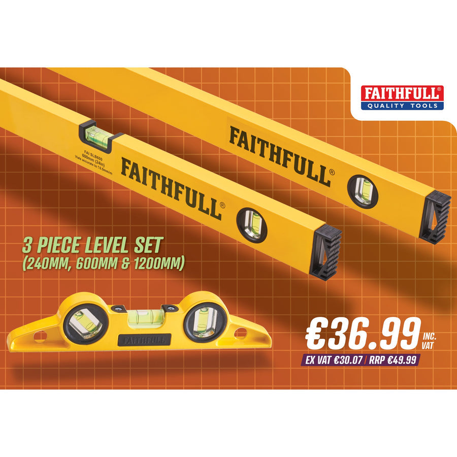 Faithfull 3 Piece Level Set (240mm, 600mm 1200mm)