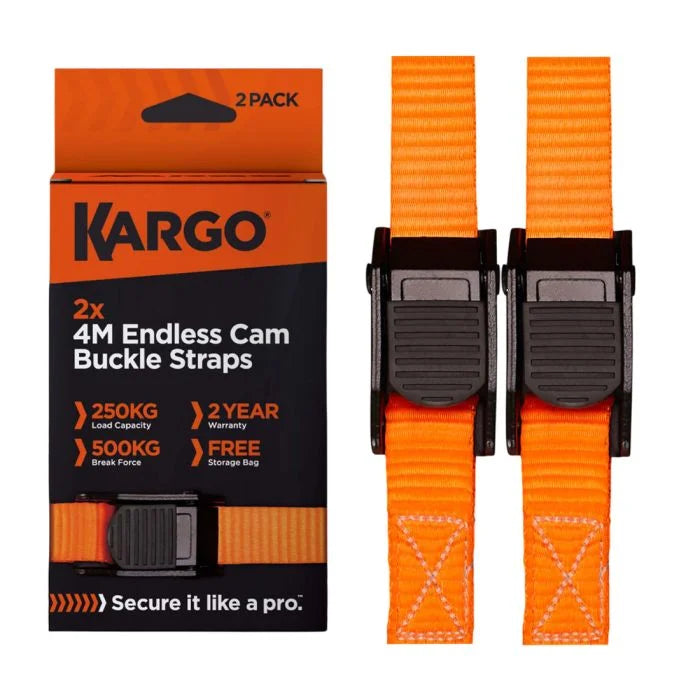 Kargo Endless Cam Buckle Strap 4m x 25mm [250kg] (2 Pack) – One-Piece Quick Release Tie-Down