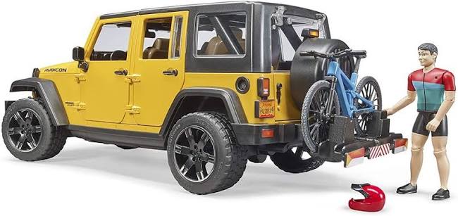 Bruder Jeep Wrangler Rubicon Unlimited with Mountain Bike and Cyclist B10/2543