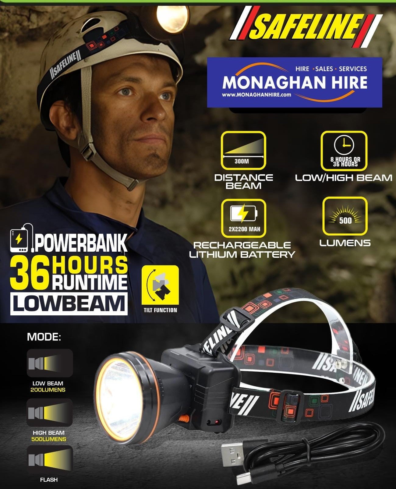 Safeline LED Head Torch (Rechargeable)