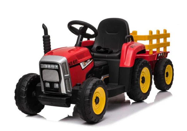 Kids Ride On 2WD Ride-On Electric Tractor with Trailer – with MP3, Parental Control & Leather Seat 12v