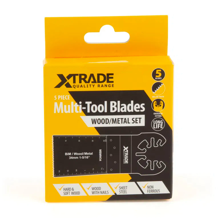 XTRADE MBMW34-5 Multi-Tool Blade Set Wood/Metal (5 Piece) – 34mm Bi-Metal Blades