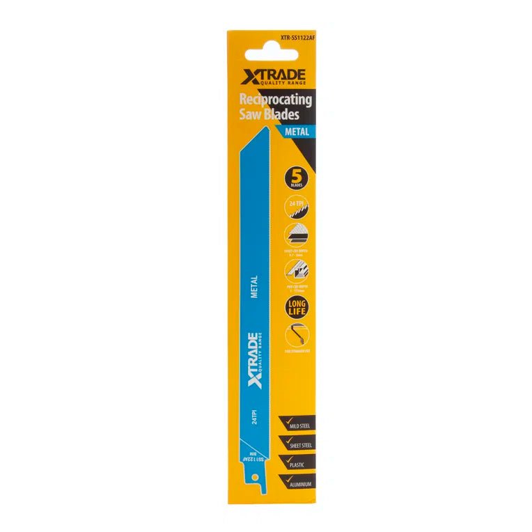XTRADE S1122AF Recip Saw Blade Metal (5 Pack) – 225mm BIM Blades for Fine Sheet & Pipe Cuts