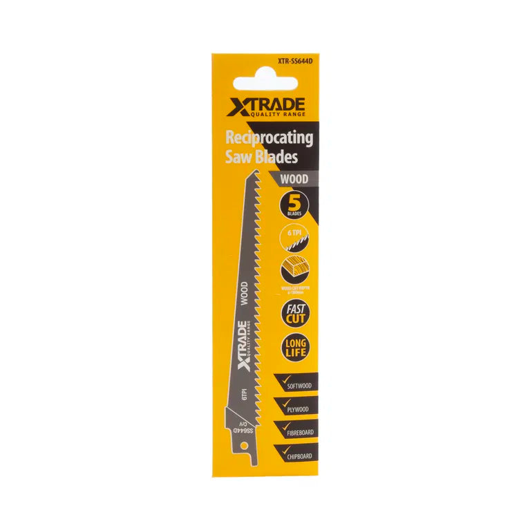 XTRADE SS644D Recip Saw Blade Wood (5 Pack) – 150mm HCS Blades for Fast Timber Cutting