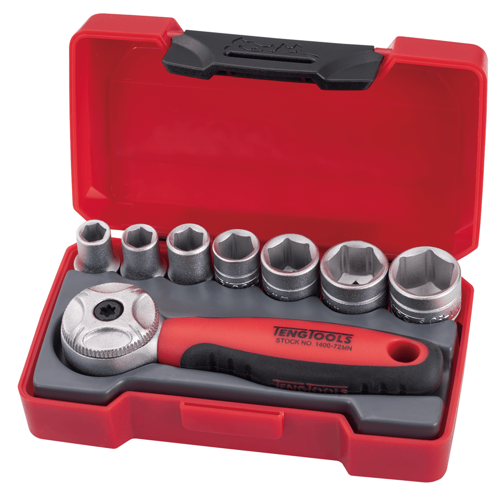 TengTools T1408 SOCKET SET RATCHET MINI 1/4" 72 TEETH 8 PCS Monaghan Hire