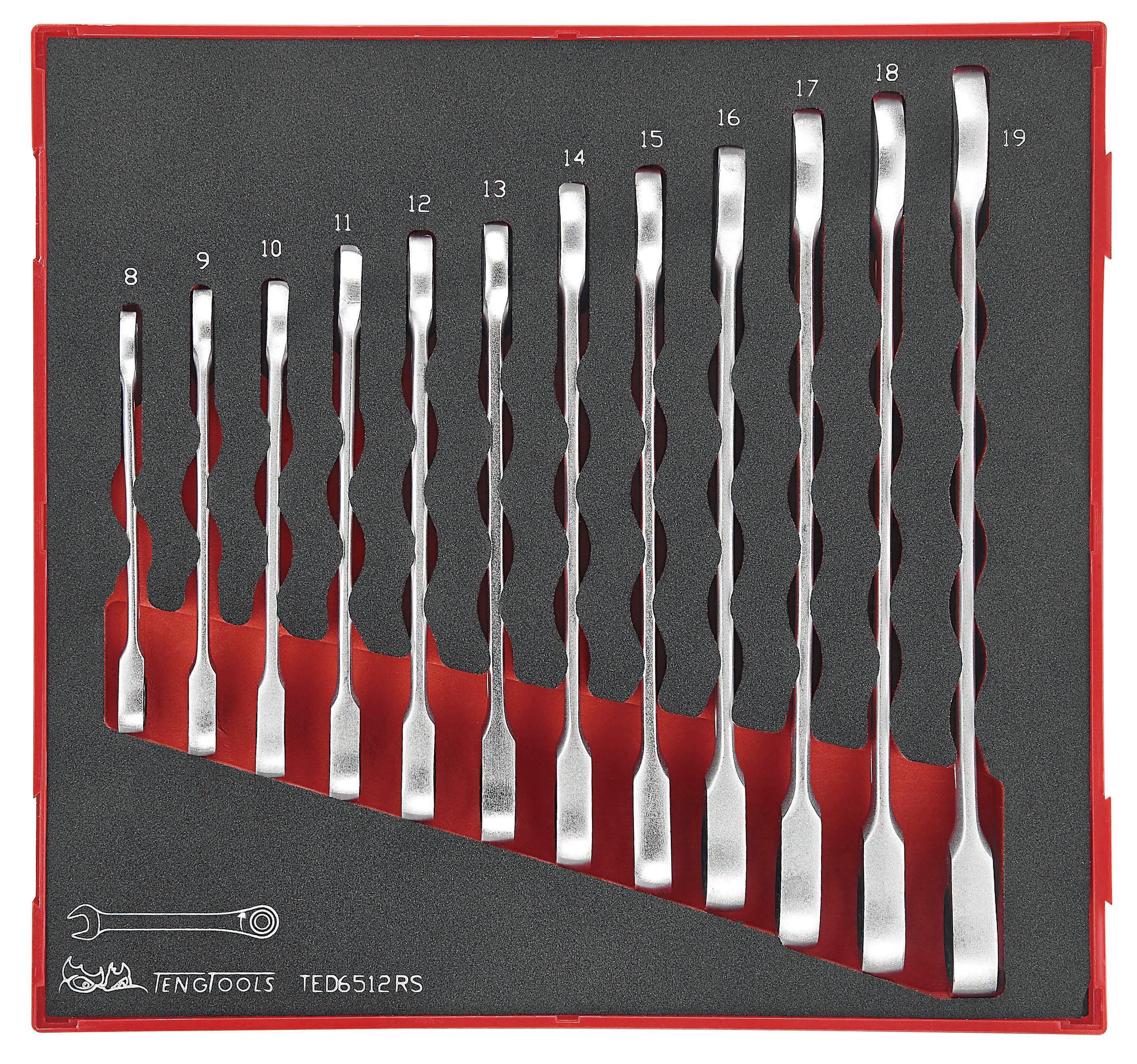 TengTools TED6512RS 12 Piece EVA Ratcheting Combination Spanner Set Monaghan Hire