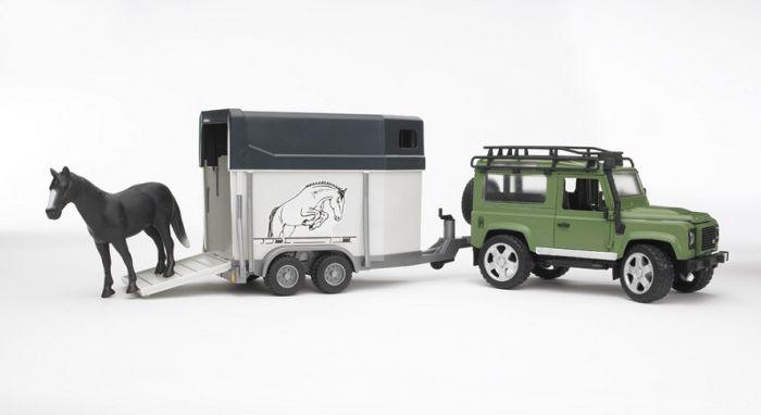 Bruder 2592 Land Rover Defender with Horse Trailer & Brown Horse Monaghan Hire
